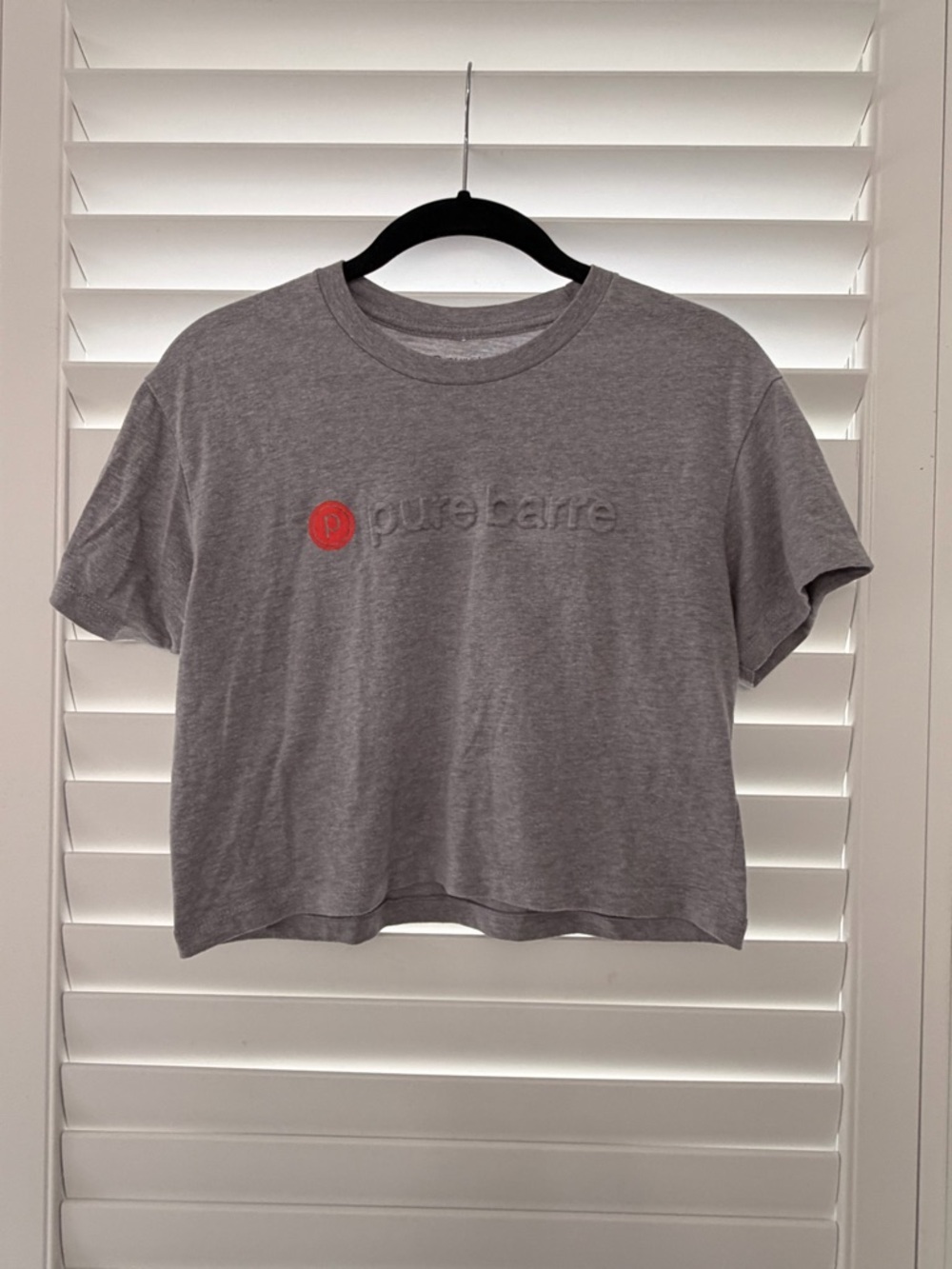 Pure Barre Heather Gray Crewneck Crop Tee with Embossed Logo